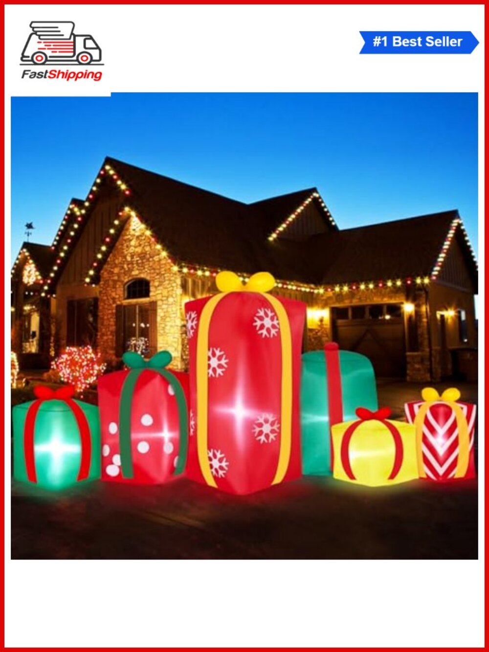 🎅 8FT Christmas Inflatable Outdoor Decoration 6 Gift Boxes LED Lights Yard
